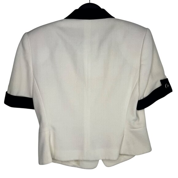 VTG 80s Kasper A.S.L. 8P Dark Blue Ivory Short Sleeve Blazer & Skirt Set Office - Picture 5 of 16